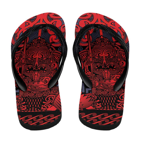 New Zealand Taiaha Maori Flip Flops Whero Minimalist Silver Fern Tukutuku Motif