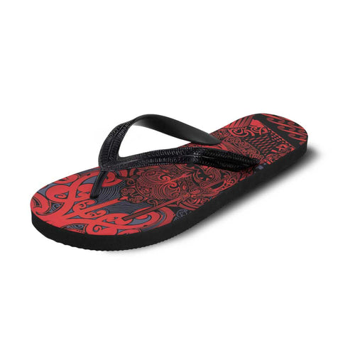 New Zealand Taiaha Maori Flip Flops Whero Minimalist Silver Fern Tukutuku Motif