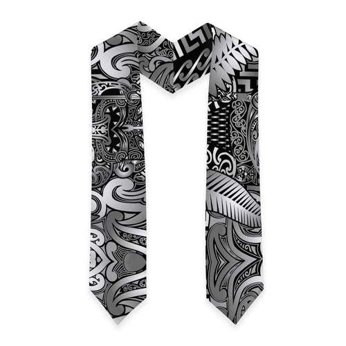 New Zealand Taiaha Maori Graduation Stole Kiwikiwi Minimalist Silver Fern Tukutuku Motif