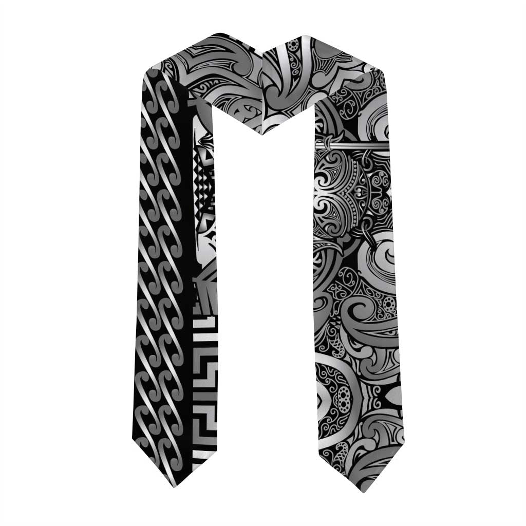 New Zealand Taiaha Maori Graduation Stole Kiwikiwi Minimalist Silver Fern Tukutuku Motif