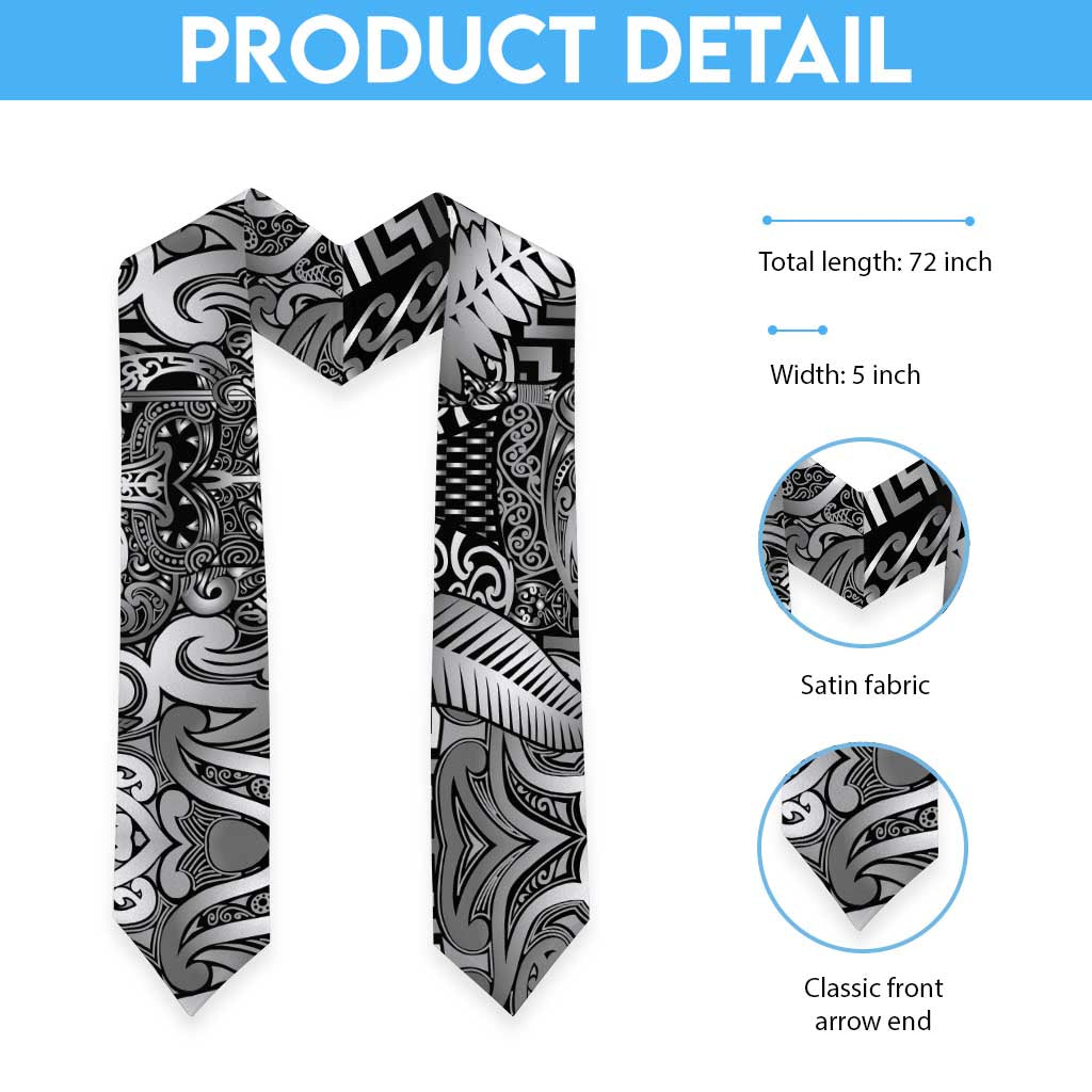 New Zealand Taiaha Maori Graduation Stole Kiwikiwi Minimalist Silver Fern Tukutuku Motif