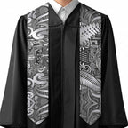 New Zealand Taiaha Maori Graduation Stole Kiwikiwi Minimalist Silver Fern Tukutuku Motif