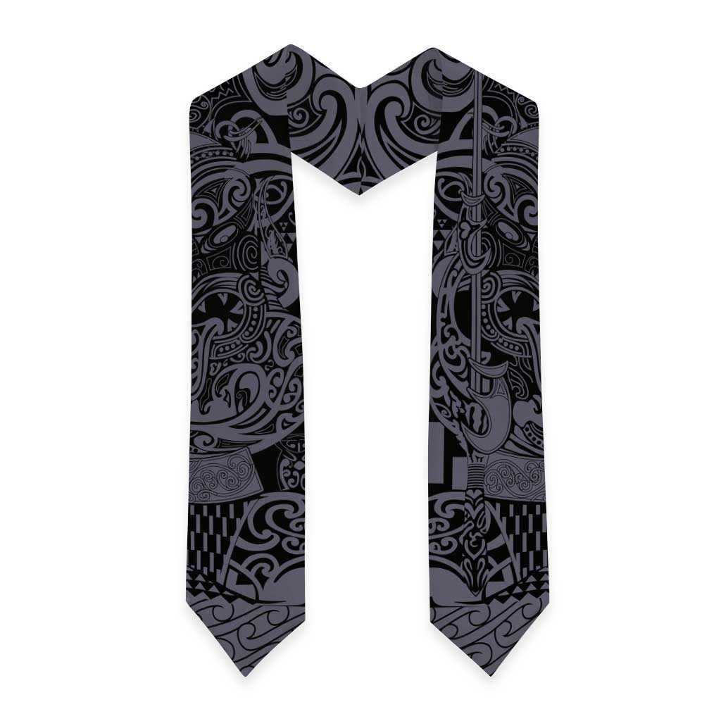 New Zealand Taiaha Maori Graduation Stole Minimalist Silver Fern All Black - Aussie Hoodie