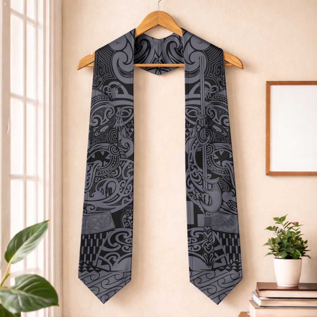 New Zealand Taiaha Maori Graduation Stole Minimalist Silver Fern All Black - Aussie Hoodie