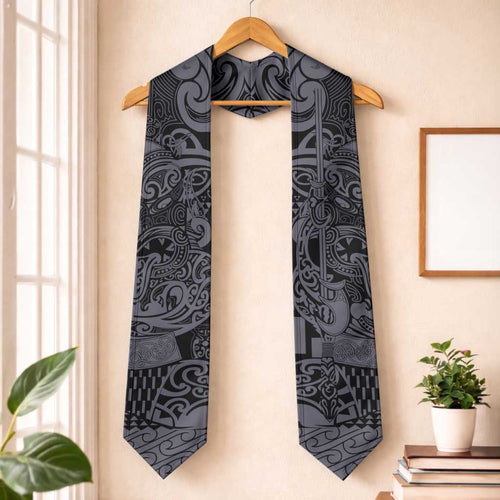 New Zealand Taiaha Maori Graduation Stole Minimalist Silver Fern All Black - Aussie Hoodie