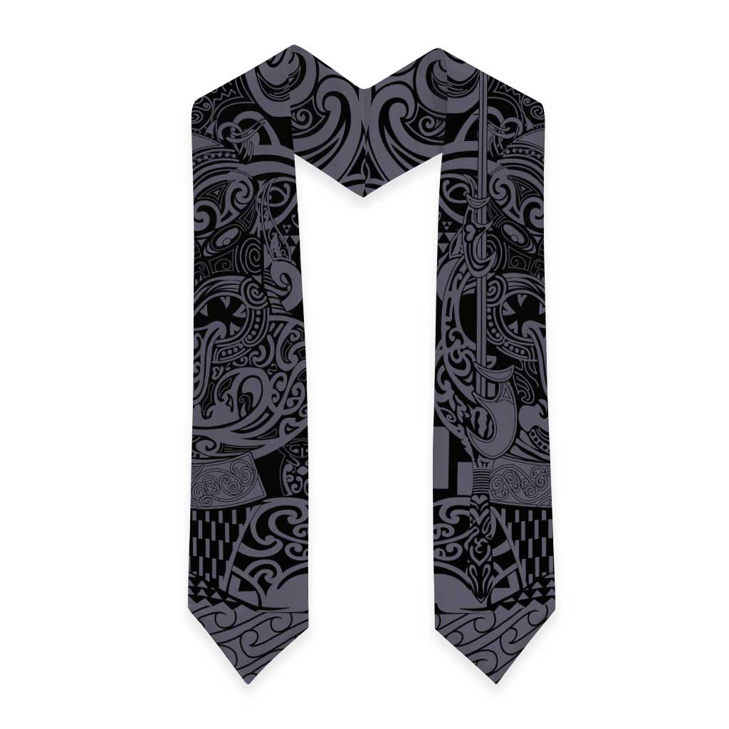 New Zealand Taiaha Maori Graduation Stole Minimalist Silver Fern All Black - Aussie Hoodie