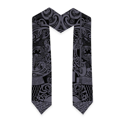 New Zealand Taiaha Maori Graduation Stole Minimalist Silver Fern All Black - Aussie Hoodie