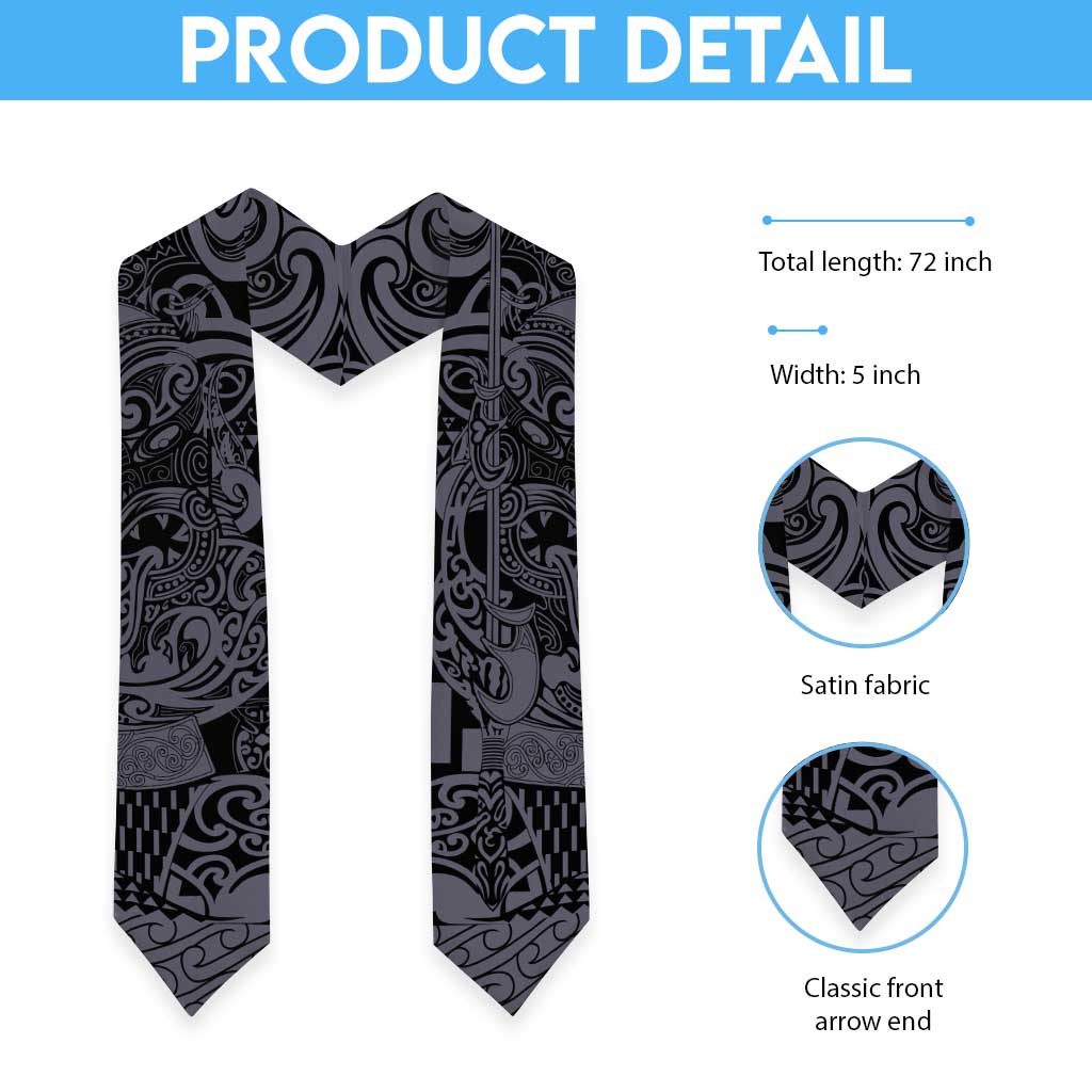 New Zealand Taiaha Maori Graduation Stole Minimalist Silver Fern All Black - Aussie Hoodie