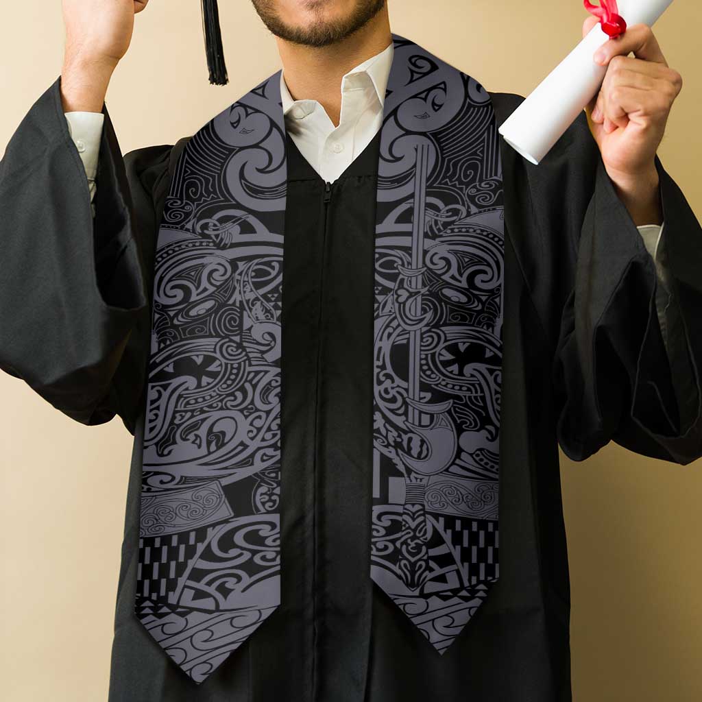New Zealand Taiaha Maori Graduation Stole Minimalist Silver Fern All Black - Aussie Hoodie