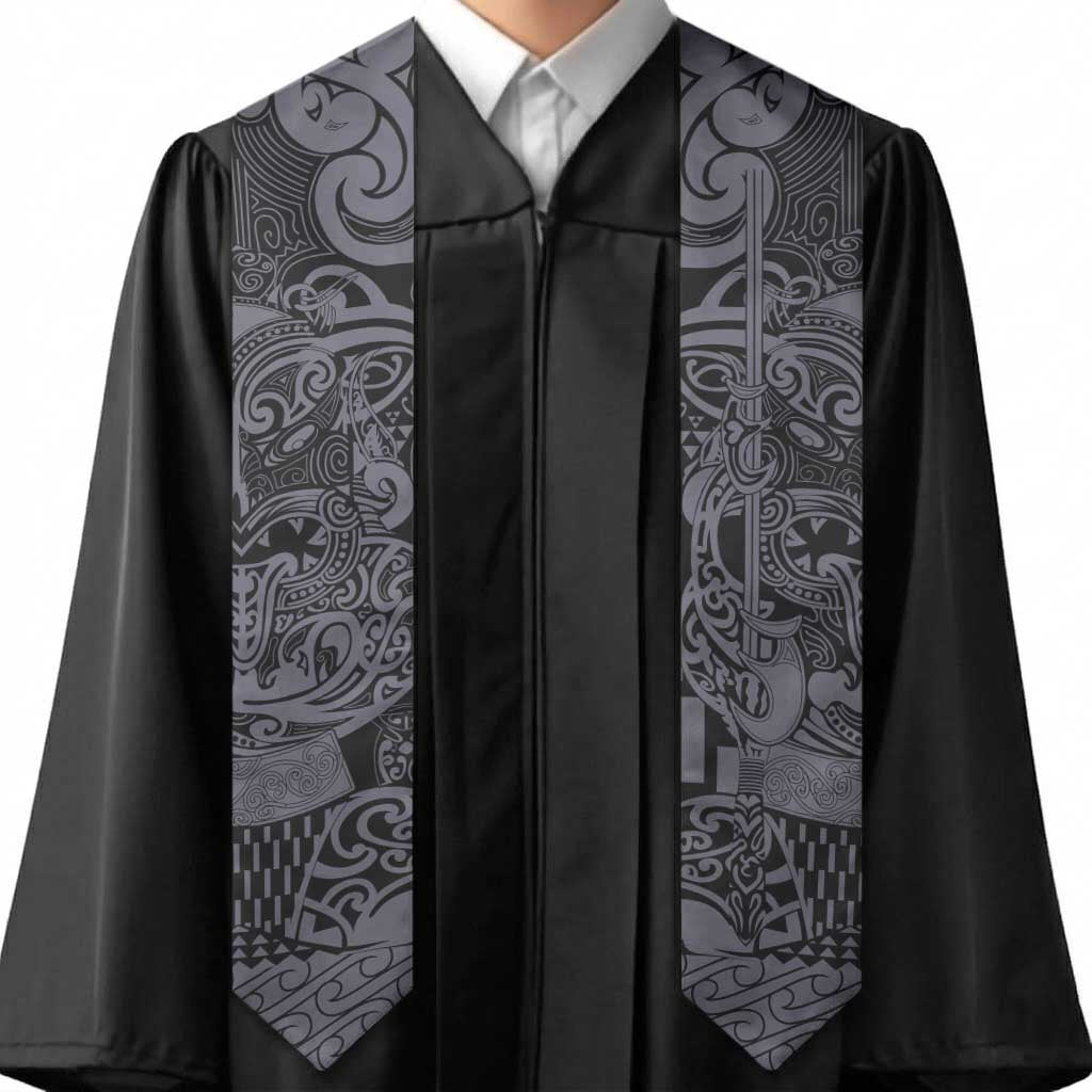 New Zealand Taiaha Maori Graduation Stole Minimalist Silver Fern All Black - Aussie Hoodie