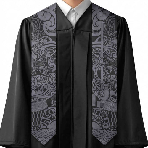 New Zealand Taiaha Maori Graduation Stole Minimalist Silver Fern All Black - Aussie Hoodie