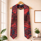 New Zealand Taiaha Maori Graduation Stole Whero Minimalist Silver Fern Tukutuku Motif