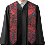 New Zealand Taiaha Maori Graduation Stole Whero Minimalist Silver Fern Tukutuku Motif