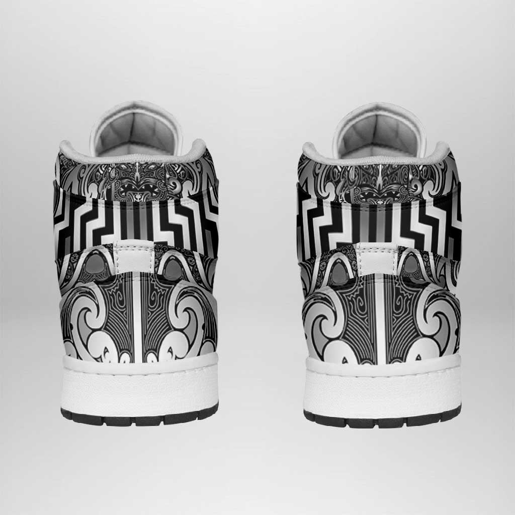 New Zealand Taiaha Maori High Sneakers AJ1 Kiwikiwi Minimalist Silver Fern Tukutuku Motif