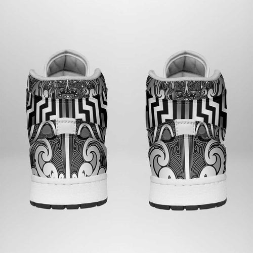 New Zealand Taiaha Maori High Sneakers AJ1 Kiwikiwi Minimalist Silver Fern Tukutuku Motif