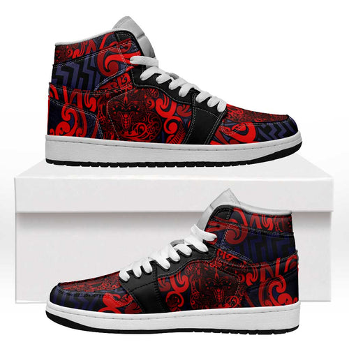 New Zealand Taiaha Maori High Sneakers AJ1 Whero Minimalist Silver Fern Tukutuku Motif