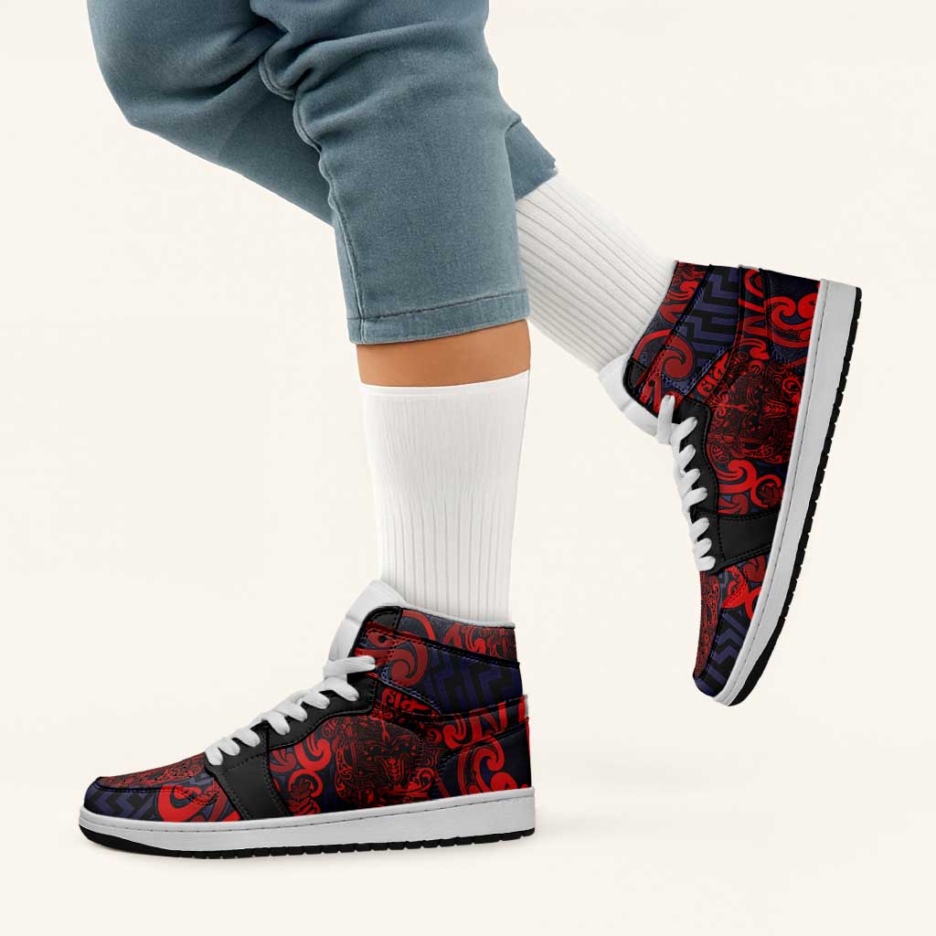 New Zealand Taiaha Maori High Sneakers AJ1 Whero Minimalist Silver Fern Tukutuku Motif