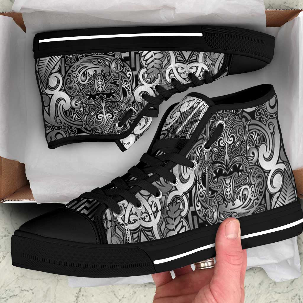 New Zealand Taiaha Maori High Top Shoes Kiwikiwi Minimalist Silver Fern Tukutuku Motif