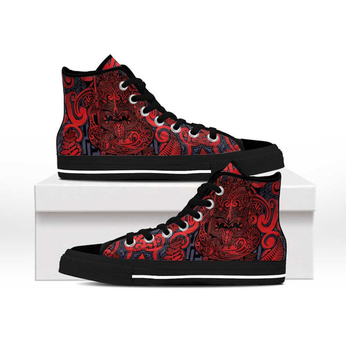 New Zealand Taiaha Maori High Top Shoes Whero Minimalist Silver Fern Tukutuku Motif