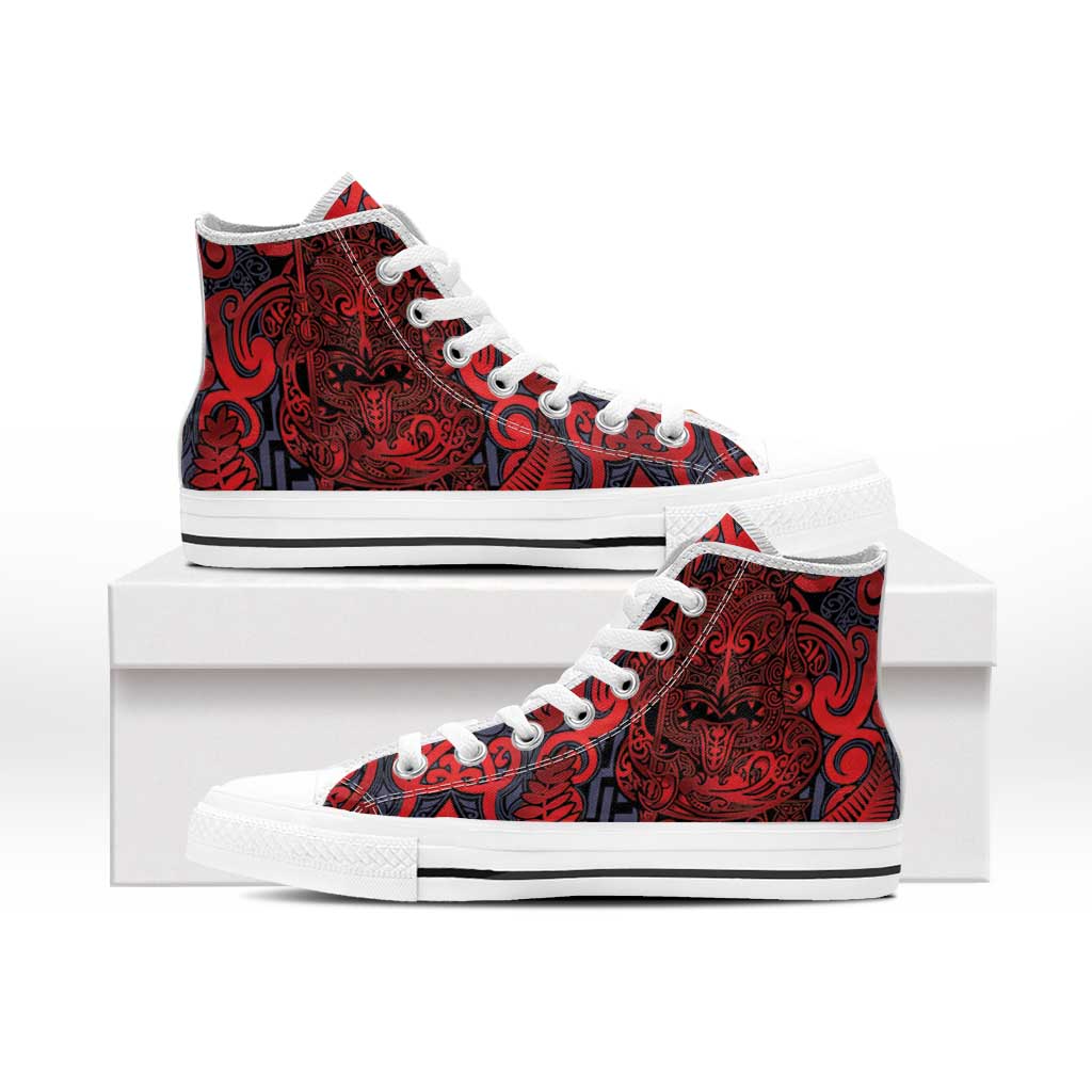 New Zealand Taiaha Maori High Top Shoes Whero Minimalist Silver Fern Tukutuku Motif