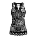 New Zealand Taiaha Maori Hollow Tank Top Kiwikiwi Minimalist Silver Fern Tukutuku Motif