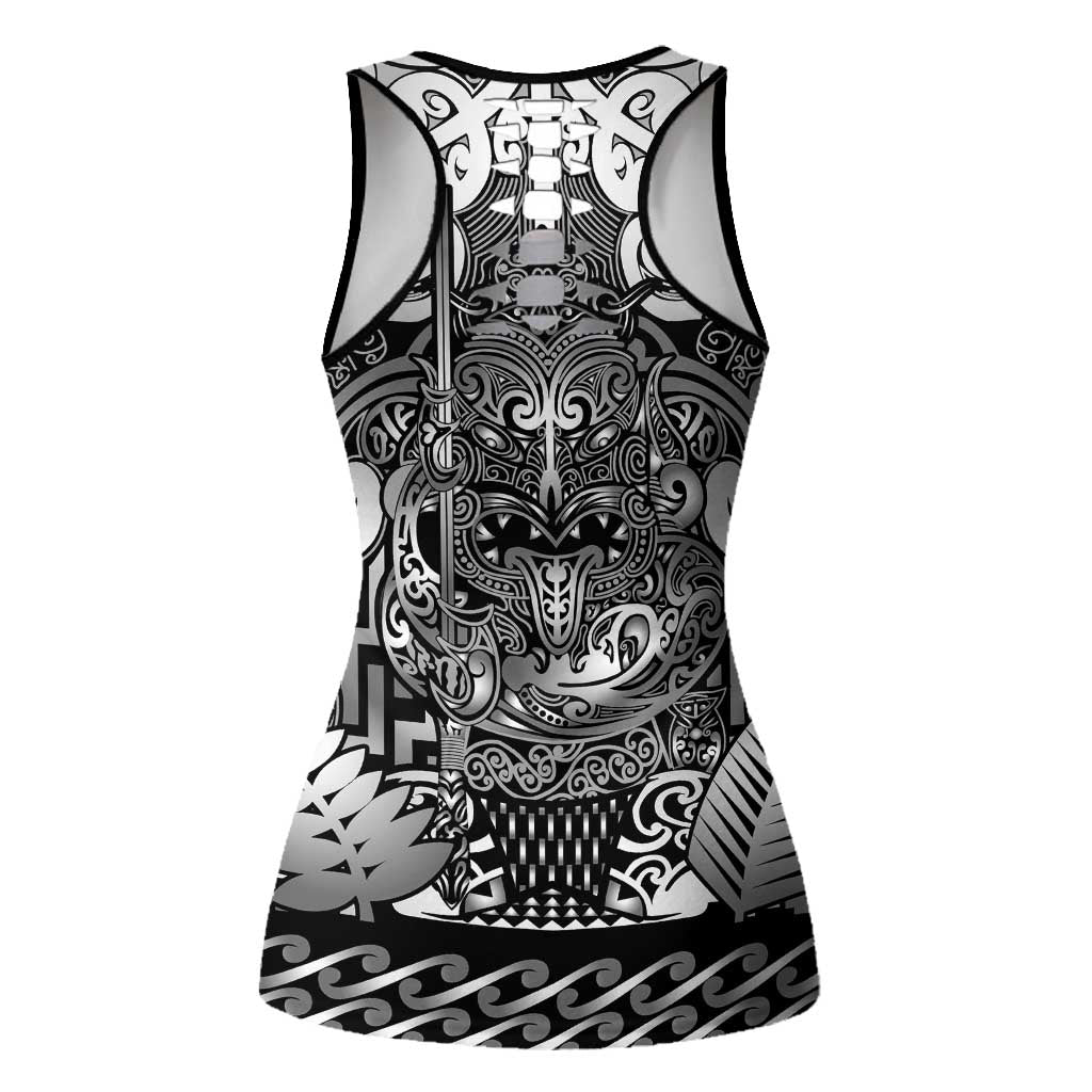 New Zealand Taiaha Maori Hollow Tank Top Kiwikiwi Minimalist Silver Fern Tukutuku Motif
