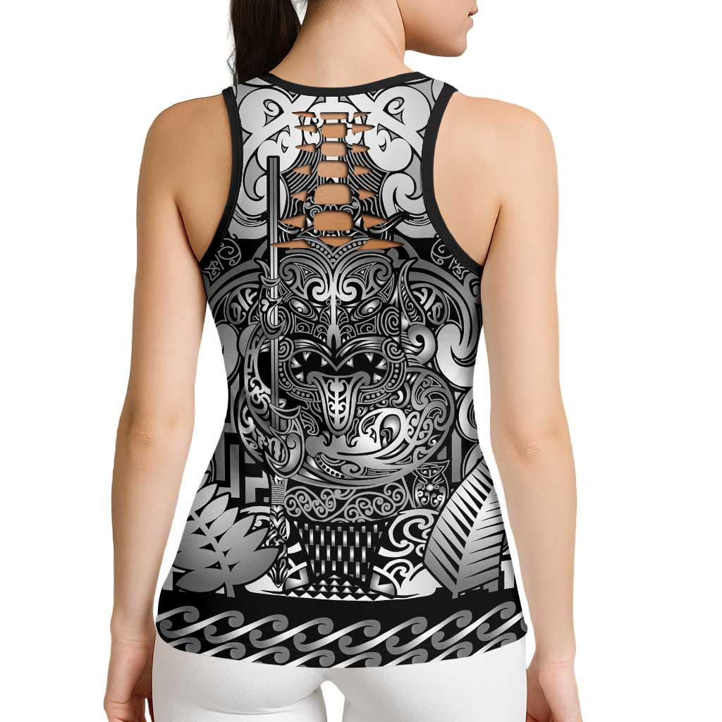 New Zealand Taiaha Maori Hollow Tank Top Kiwikiwi Minimalist Silver Fern Tukutuku Motif