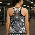 New Zealand Taiaha Maori Hollow Tank Top Kiwikiwi Minimalist Silver Fern Tukutuku Motif