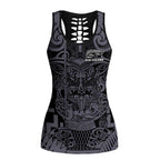 New Zealand Taiaha Maori Hollow Tank Top Minimalist Silver Fern All Black - Aussie Hoodie