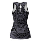 New Zealand Taiaha Maori Hollow Tank Top Minimalist Silver Fern All Black - Aussie Hoodie