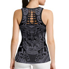New Zealand Taiaha Maori Hollow Tank Top Minimalist Silver Fern All Black - Aussie Hoodie