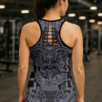 New Zealand Taiaha Maori Hollow Tank Top Minimalist Silver Fern All Black - Aussie Hoodie