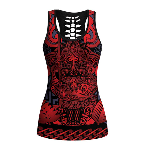 New Zealand Taiaha Maori Hollow Tank Top Whero Minimalist Silver Fern Tukutuku Motif