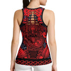 New Zealand Taiaha Maori Hollow Tank Top Whero Minimalist Silver Fern Tukutuku Motif
