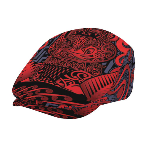 New Zealand Taiaha Maori Jeff Hat Whero Minimalist Silver Fern Tukutuku Motif