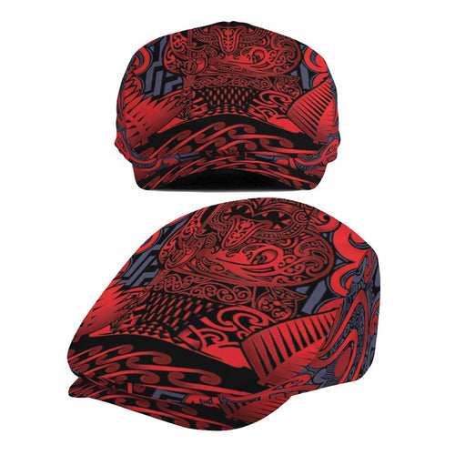 New Zealand Taiaha Maori Jeff Hat Whero Minimalist Silver Fern Tukutuku Motif