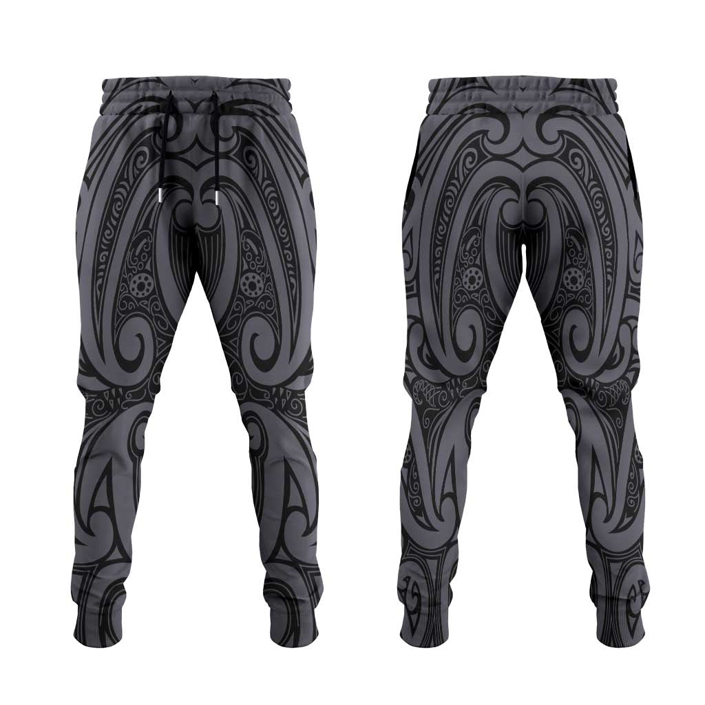 New Zealand Taiaha Maori Jogger Pants Minimalist Silver Fern All Black - Aussie Hoodie