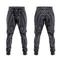 New Zealand Taiaha Maori Jogger Pants Minimalist Silver Fern All Black - Aussie Hoodie