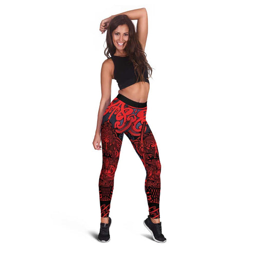 New Zealand Taiaha Maori Leggings Whero Minimalist Silver Fern Tukutuku Motif