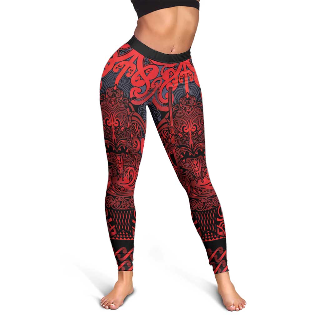 New Zealand Taiaha Maori Leggings Whero Minimalist Silver Fern Tukutuku Motif