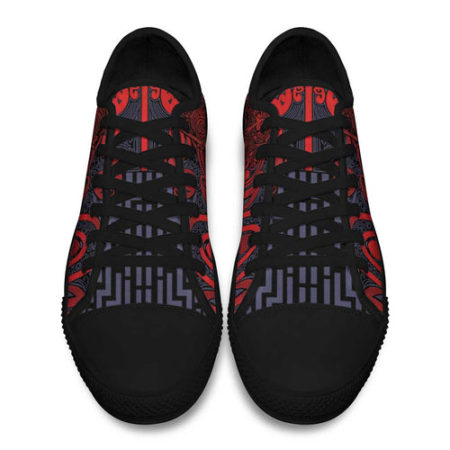 New Zealand Taiaha Maori Low Top Shoes Whero Minimalist Silver Fern Tukutuku Motif
