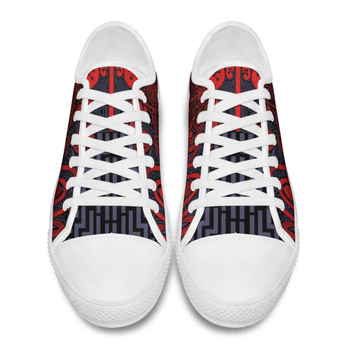 New Zealand Taiaha Maori Low Top Shoes Whero Minimalist Silver Fern Tukutuku Motif