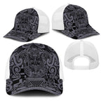 New Zealand Taiaha Maori Mesh Trucker Cap Minimalist Silver Fern All Black - Aussie Hoodie