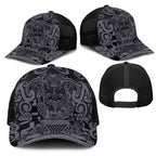 New Zealand Taiaha Maori Mesh Trucker Cap Minimalist Silver Fern All Black - Aussie Hoodie