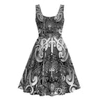 New Zealand Taiaha Maori Midi Dress Kiwikiwi Minimalist Silver Fern Tukutuku Motif