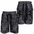 New Zealand Taiaha Maori Shorts for Men Minimalist Silver Fern All Black