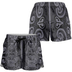 New Zealand Taiaha Maori Shorts for Women Minimalist Silver Fern All Black