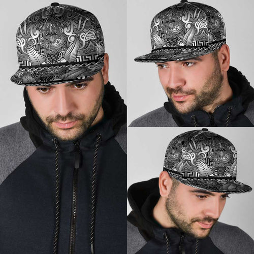 New Zealand Taiaha Maori Snapback Cap Kiwikiwi Minimalist Silver Fern Tukutuku Motif