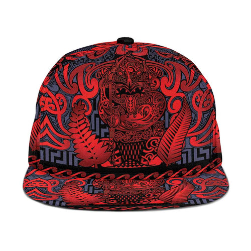 New Zealand Taiaha Maori Snapback Cap Whero Minimalist Silver Fern Tukutuku Motif