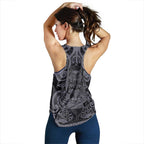 New Zealand Taiaha Maori Women Racerback Tank Minimalist Silver Fern All Black
